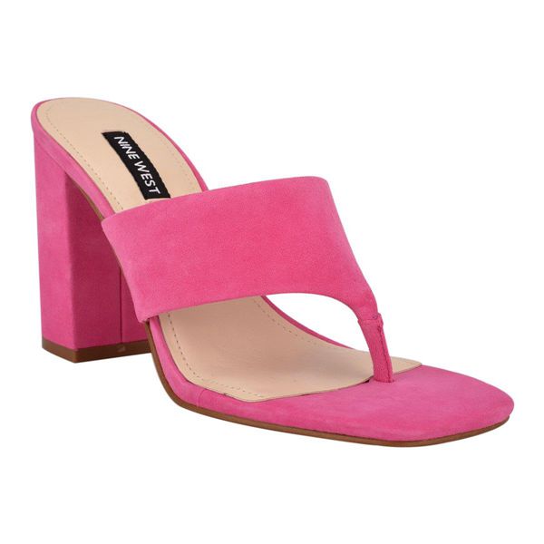 Nine West Gogo Block Heel Pink Slides | Ireland 88D45-5K72